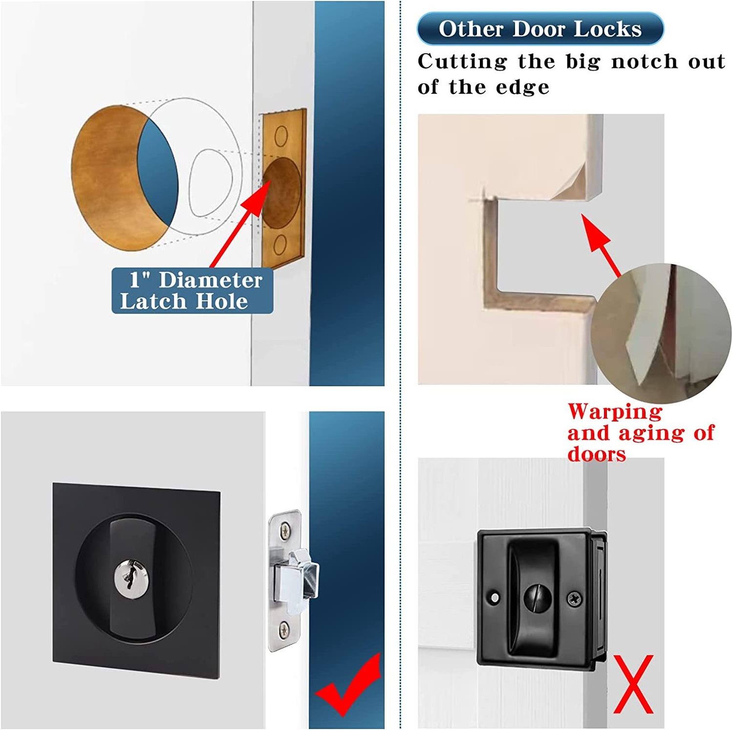 Sliding Door Pocket Lock Matt Black Entrance Type with Keys