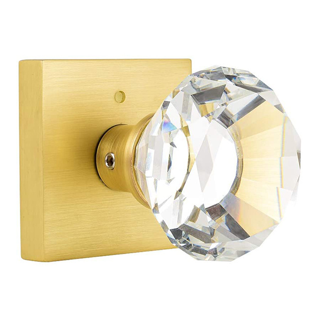 Satin Brass Bedroom and Bathroom Privacy Door Knobs Lock Interior Square Glass Crystal Door Knobs