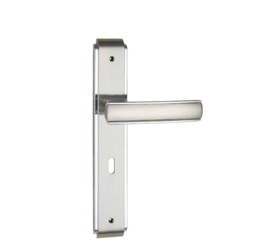 Modern Style Steel and Stainless Steel Interior Door Lever Plate Handle with 50mm Backset Locking Function for Door Lock