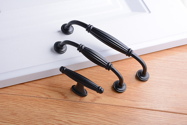 American Style Black Solid Furniture Hardware Cabinet Closet Door Handle Aluminum Alloy Drawer Knobs Pulls Handles for Drawer