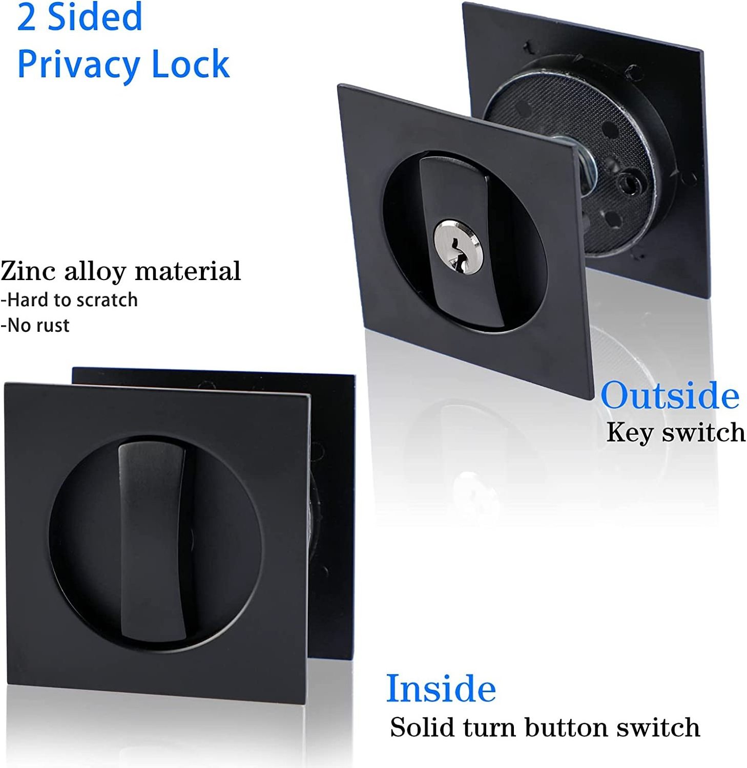 Sliding Door Pocket Lock Matt Black Entrance Type with Keys