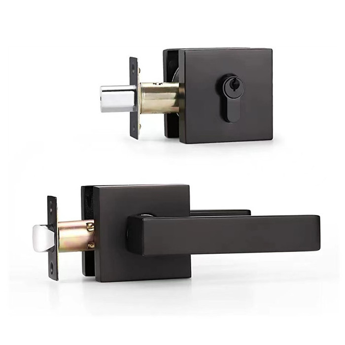 Keyed Entry Lever Handle and Single Cylinder Deadbolt Combination Set Heavy Duty Door Handle Set for Front Gate Door