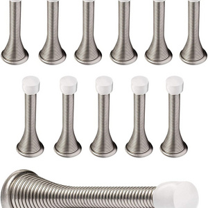 Spring Door Stops 3 1/4" Flexible Heavy Duty Spring Door Stopper with Rust Proof Screw Rubber Bumper Tips (Satin Nickel)