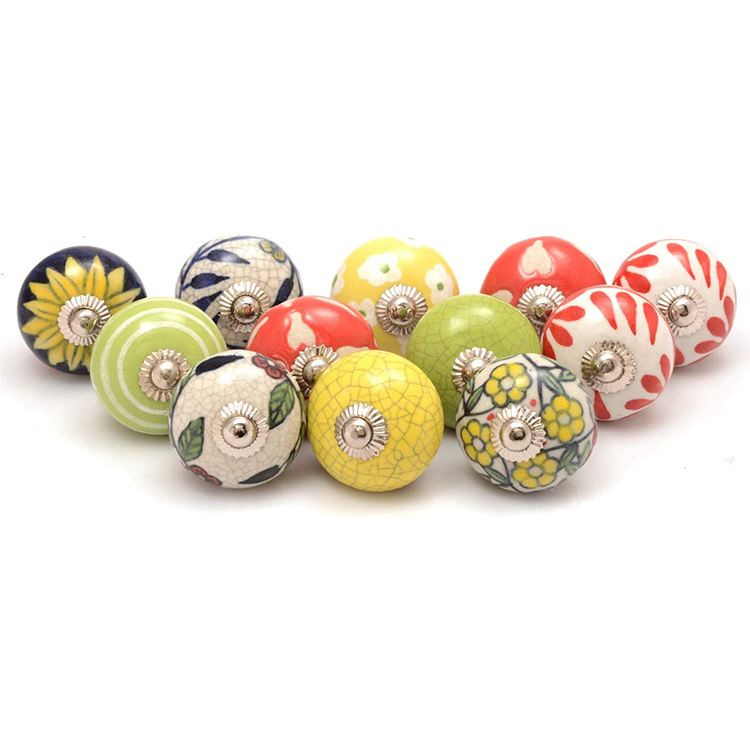 Colorful Ceramic Cabinet Knobs round Furniture Drawer Pulls for Bedroom Kitchen Living Room and Dresser for Doors Cupboards