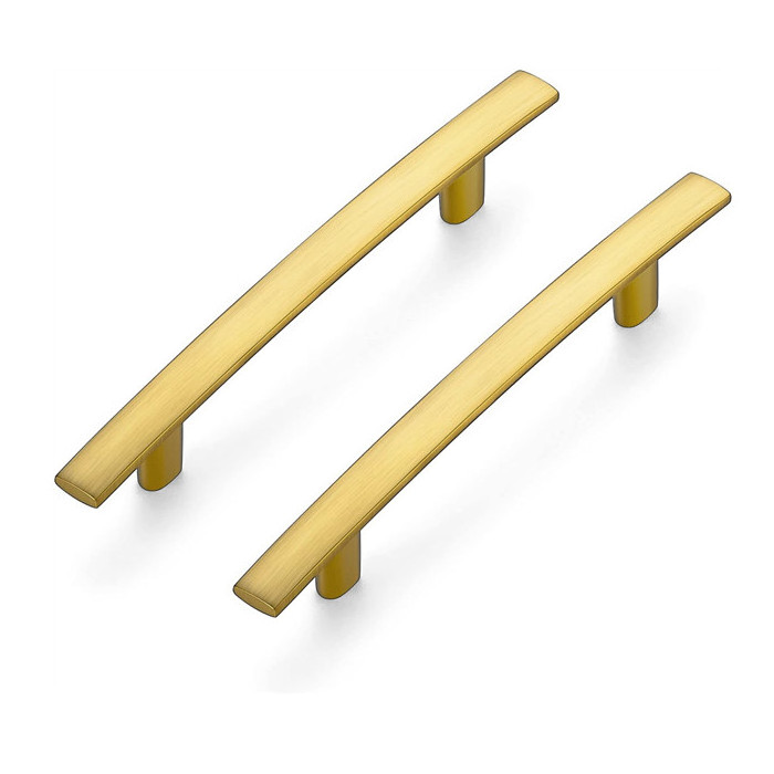 3 Inch Hole Center Brushed Brass Solid Curved Bar Cabinet Pulls Furniture Handle for Kitchen Cabinets