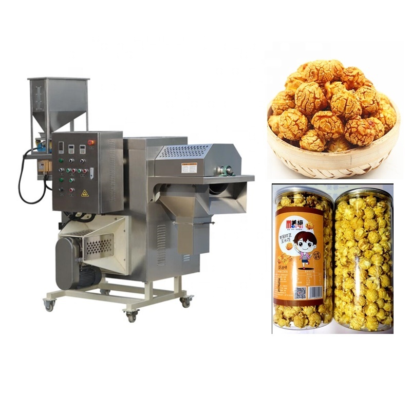 Automatic Continuous Flavored American Ball Popcorn Coater Equipment 200Kg/H Caramelized Air Popped Popcorn Making Machine