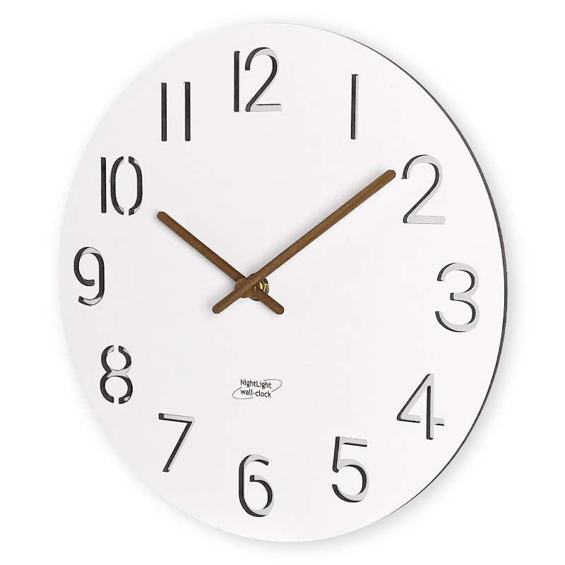 Modern Fashion Simple White Wall Clock With LED light  Home Decoration Round Mdf Wood Clocks Custom