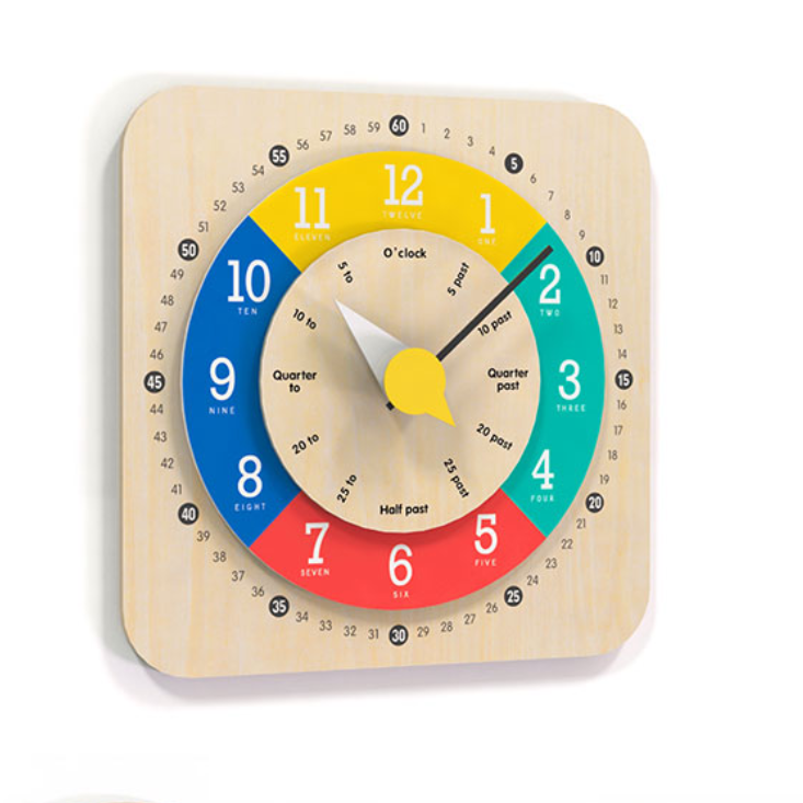 2024 New Educational Learning Clock Children's Teaching Kids Room Clock Round Silent Multilayer Mdf Wood Wall Clock Custom