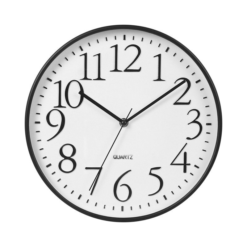 12 Inch Cheap Plastic Wall Clock With Black 3D Embossed Number White Dial Silent Modern Classic Quartz Custom Clocks wholesale