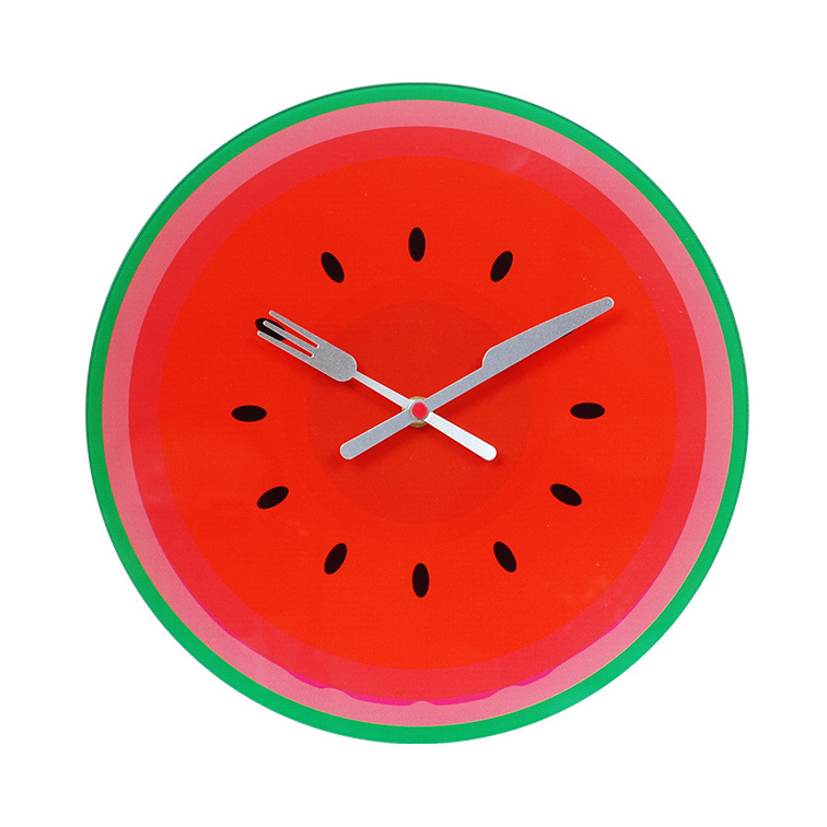 Deheng 12 inch Decorative Funny Fruit Vegetable Design Glass Wall Clock