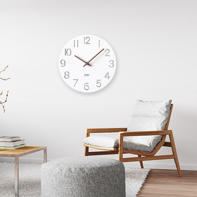 Modern Fashion Simple White Wall Clock With LED light  Home Decoration Round Mdf Wood Clocks Custom