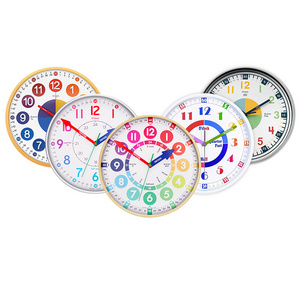 Colorful Learning Clock For Kids Study Children's Teaching Clock Plastic imitate Wooden Frame Silent Educate Wall Clock 12 Inch