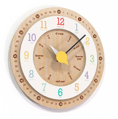 2024 New Educational Learning Clock Children's Teaching Kids Room Clock Round Silent Multilayer Mdf Wood Wall Clock Custom