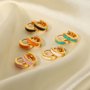 New Style Enamel Small Size Huggie Hoop Earrings Stainless Steel Gold 18K Plated Oil Dripping Ear Cuff