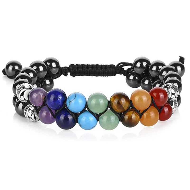 New Fashion Healing Natural Stone Bead Crystal White Braided Lava 7 Chakra Rope Bracelet for Men And Women