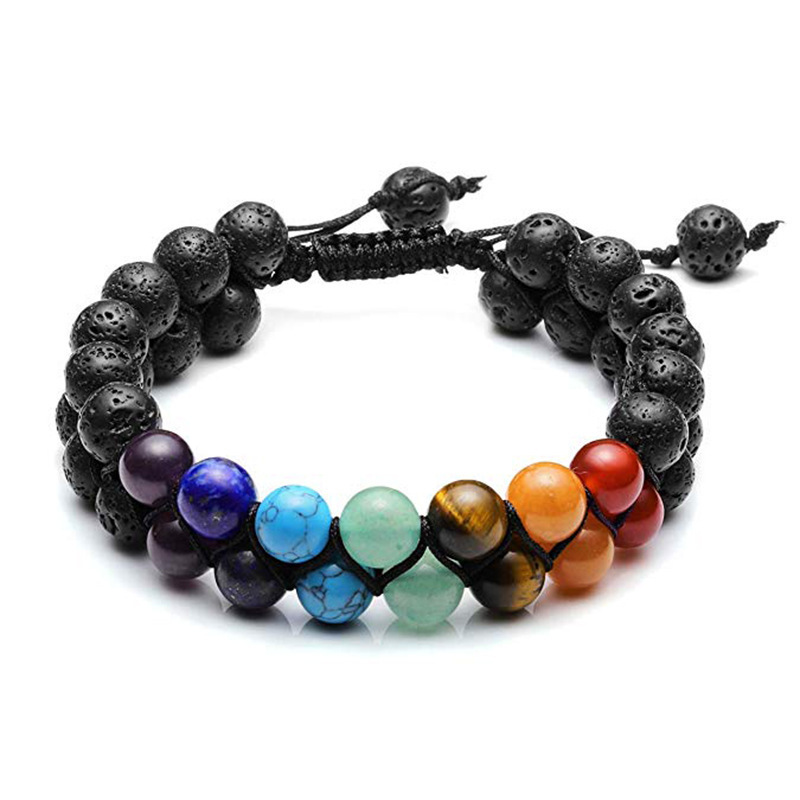 New Fashion Healing Natural Stone Bead Crystal White Braided Lava 7 Chakra Rope Bracelet for Men And Women