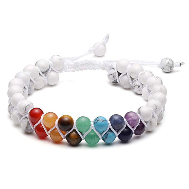 New Fashion Healing Natural Stone Bead Crystal White Braided Lava 7 Chakra Rope Bracelet for Men And Women