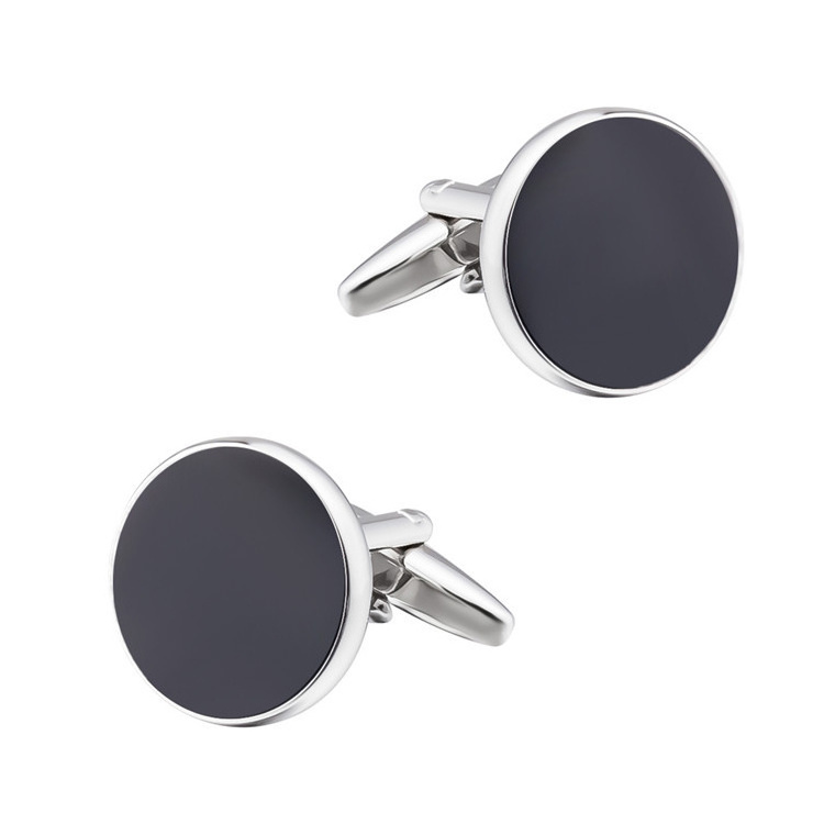 Custom Premium Suite Fancy Cufflink Men Black Stone Cufflinks Steel Rhodium Gold Carbon Back