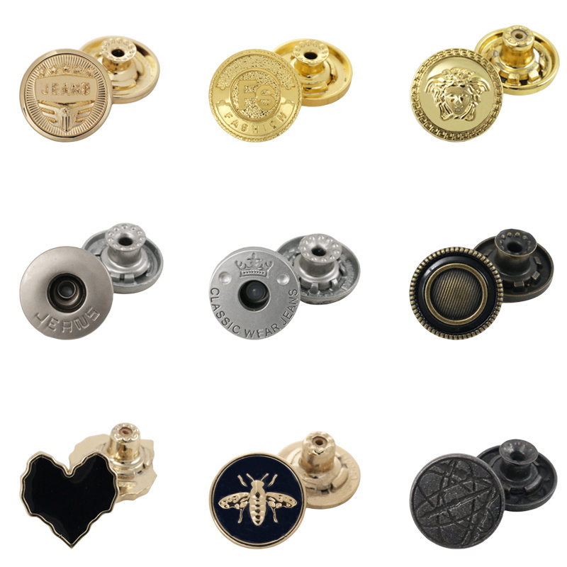 OEM ODM Custom Embossed Botones Cloth Sew Button Gold Metal Denim Buttons Custom Logo Shank Jeans Snap Button For Clothes