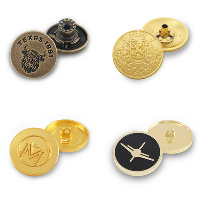 OEM ODM Custom Embossed Botones Cloth Sew Button Gold Metal Denim Buttons Custom Logo Shank Jeans Snap Button For Clothes