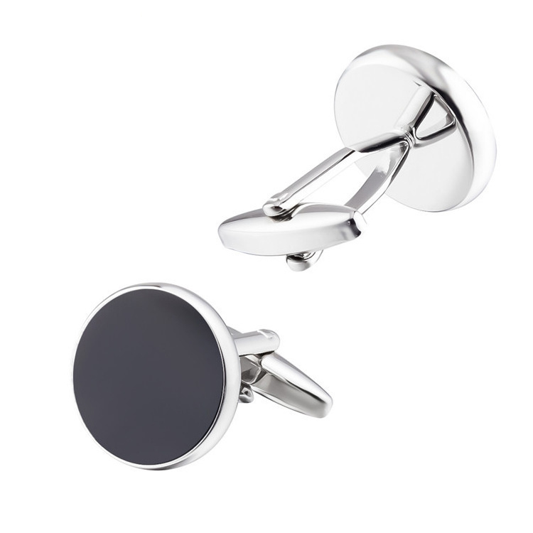 Custom Premium Suite Fancy Cufflink Men Black Stone Cufflinks Steel Rhodium Gold Carbon Back