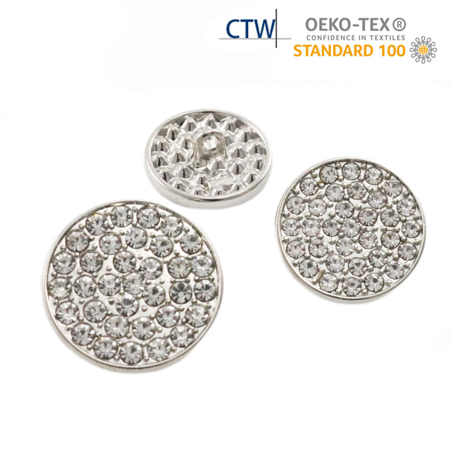 Custom Botones Logo Fancy Cloth Antique Brass Alloy Round Metal Silver Rhinestones Button Crystal Shank Buttons for Clothing