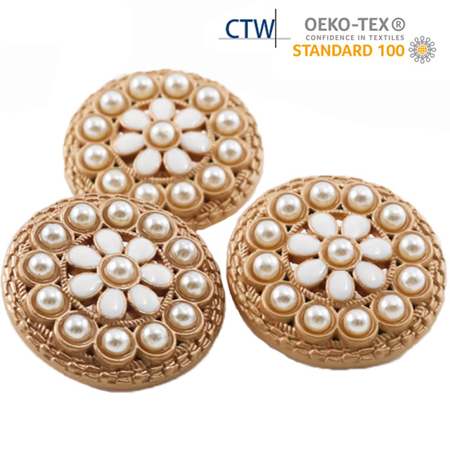 Custom Botones Personalizados Logo Wholesale Gold Fabric Coat Cloth Blazer Button Vintage Pearl Sewing Shank Buttons for Women