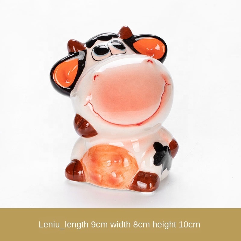 Unique Handmade Ceramic Cow Cute Coin Piggy Bank Statue Figurine Handcrafted  Hand Carved Decorative Keepsake Saving Money box