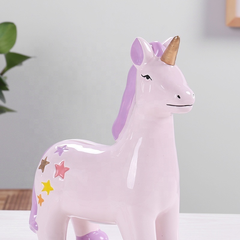 Cute Pink Ceramic Piggy Bank Money Pot Money Jar With Unicorn Shaped For Children Coin Jar Home Decoration