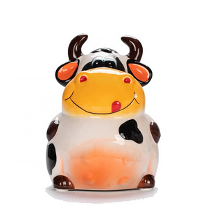 Unique Handmade Ceramic Cow Cute Coin Piggy Bank Statue Figurine Handcrafted  Hand Carved Decorative Keepsake Saving Money box