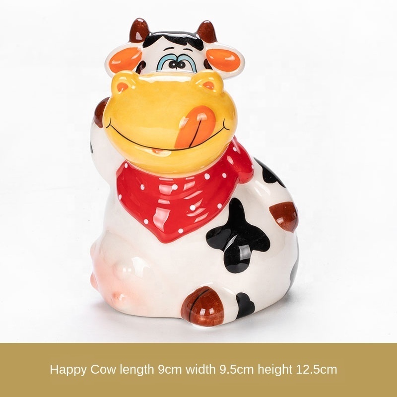 Unique Handmade Ceramic Cow Cute Coin Piggy Bank Statue Figurine Handcrafted  Hand Carved Decorative Keepsake Saving Money box