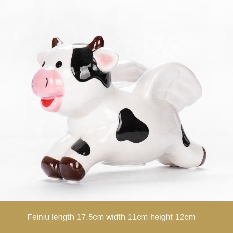 Unique Handmade Ceramic Cow Cute Coin Piggy Bank Statue Figurine Handcrafted  Hand Carved Decorative Keepsake Saving Money box