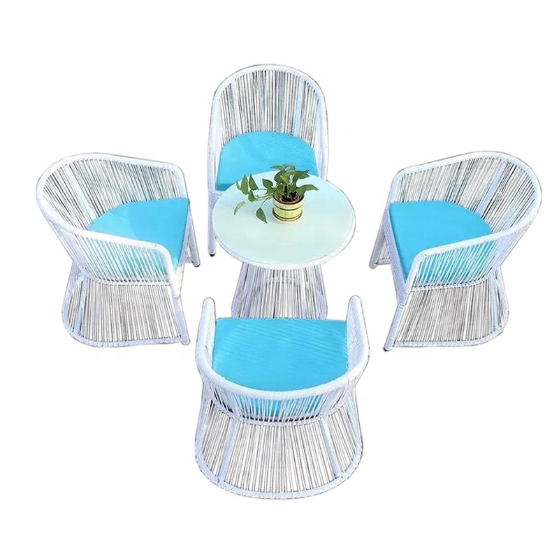 Wholesale Garden Patio Furniture Modern Coffee Shop White Synthetic Rattan Woven Round Table Set