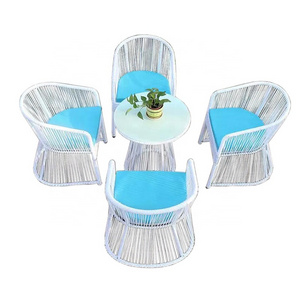 Wholesale Garden Patio Furniture Modern Coffee Shop White Synthetic Rattan Woven Round Table Set