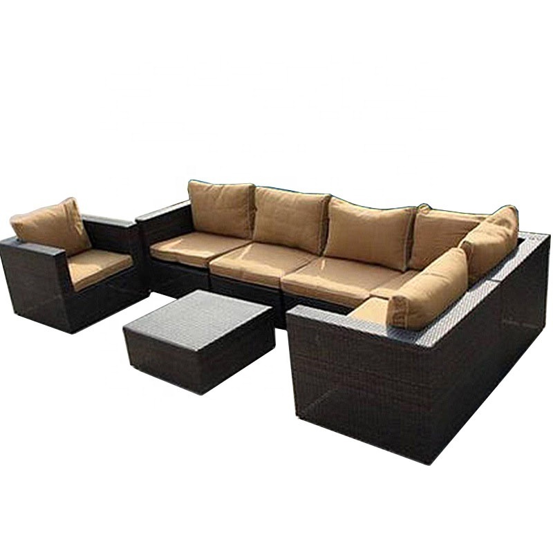 Customization Luxury Waterproof Garden Grey Rattan Hand Woven  L-shaped Outdoor Sofa Set Sectional