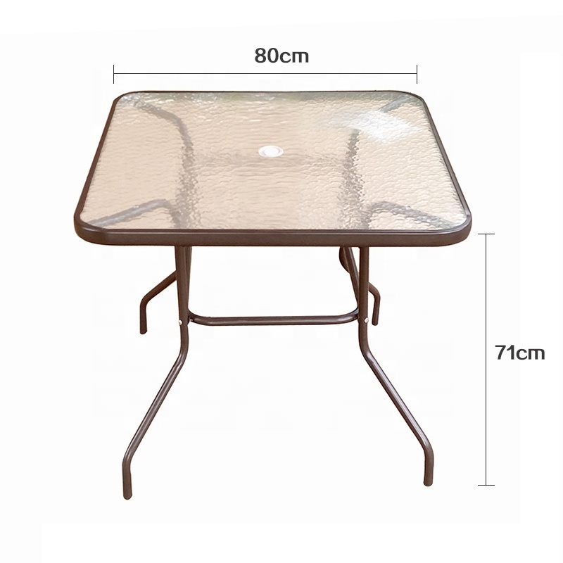 Factory Price Outdoor Garden Restaurant Cafe Metal Dining Table With Glass Top Umbrella Hole