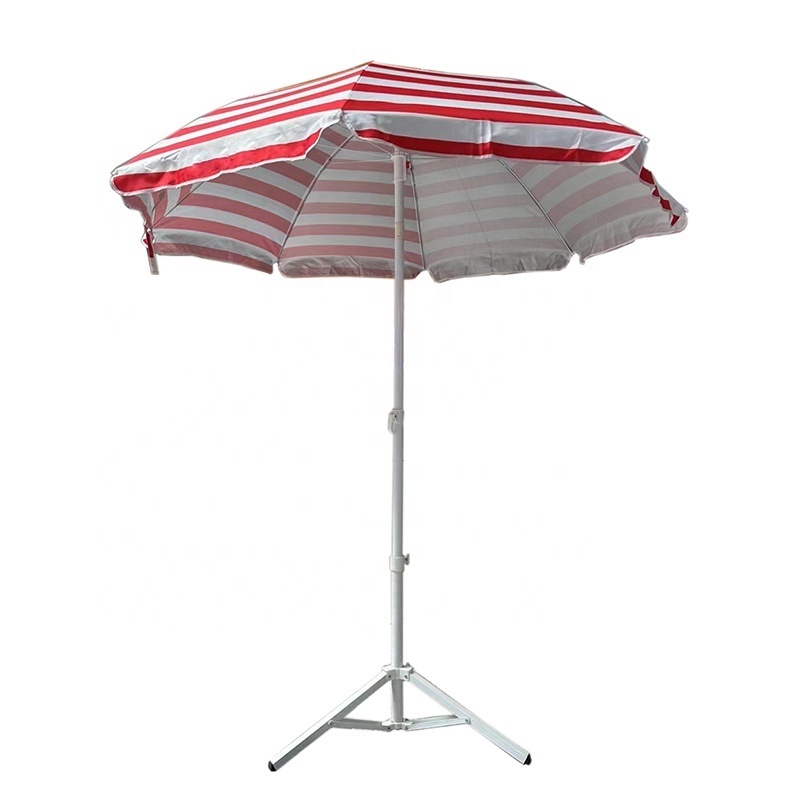 Customized Logo Outdoor Garden Patio Red White Stripes Rotation Beach Umbrella With Sand Anchor