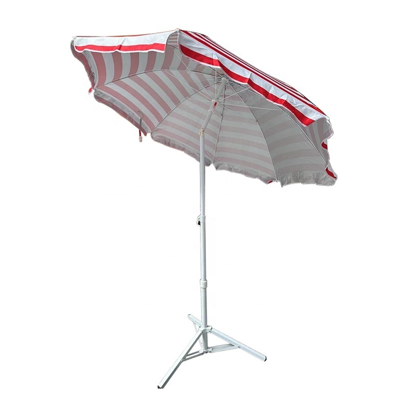 Customized Logo Outdoor Garden Patio Red White Stripes Rotation Beach Umbrella With Sand Anchor