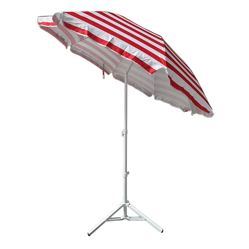 Customized Logo Outdoor Garden Patio Red White Stripes Rotation Beach Umbrella With Sand Anchor