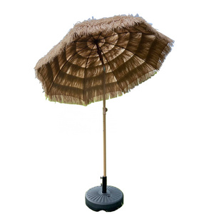 2.7m Decorative Design Synthetic PP Straw Weather Proof Sunshade Patio Umbrellas With Bases