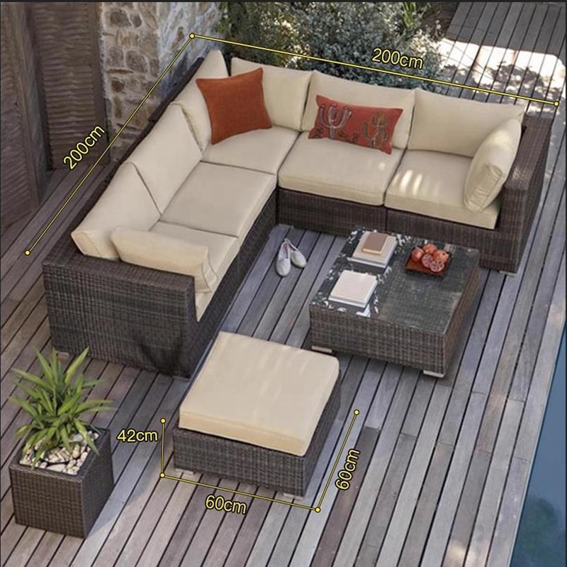 Customized 5 Seater Handmade Outdoor Wicker Corner Sofa Sectional For Villa Homestay Garden