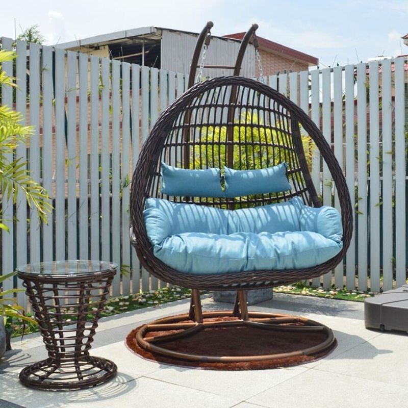 Good Sells Patio Furniture Outdoor Water Proof PE Rattan Double Seat Garden Swings With Side Table