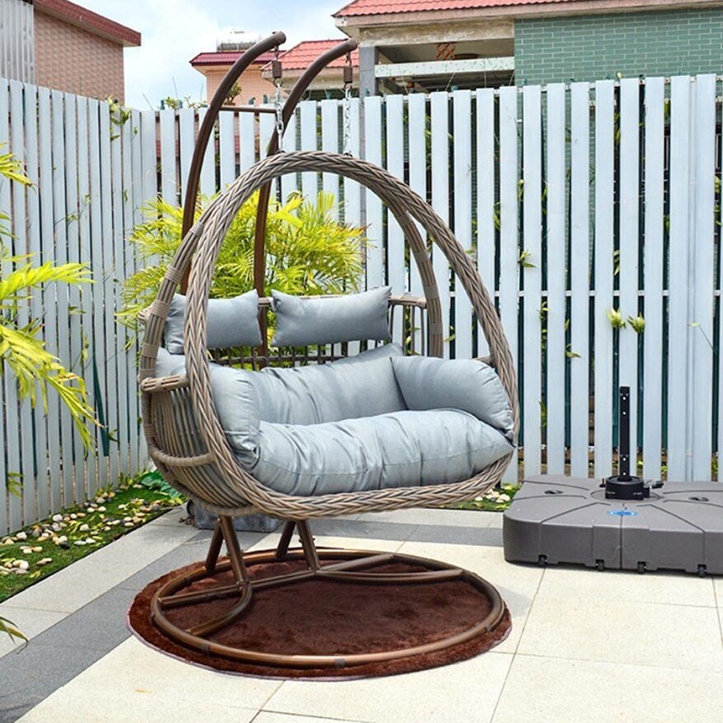 Good Sells Patio Furniture Outdoor Water Proof PE Rattan Double Seat Garden Swings With Side Table