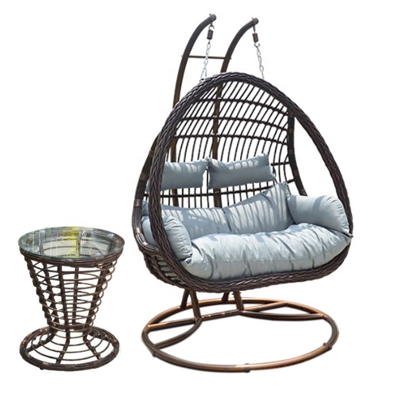 Good Sells Patio Furniture Outdoor Water Proof PE Rattan Double Seat Garden Swings With Side Table