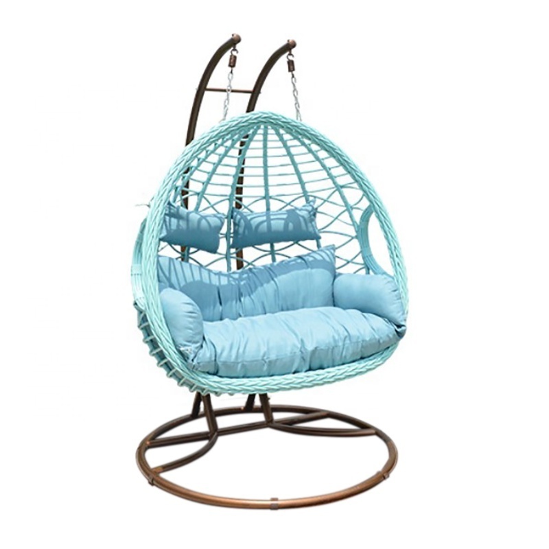 Good Sells Outdoor Furniture Water Proof PE Rattan Cushioned Garden Double Swings With Metal Base