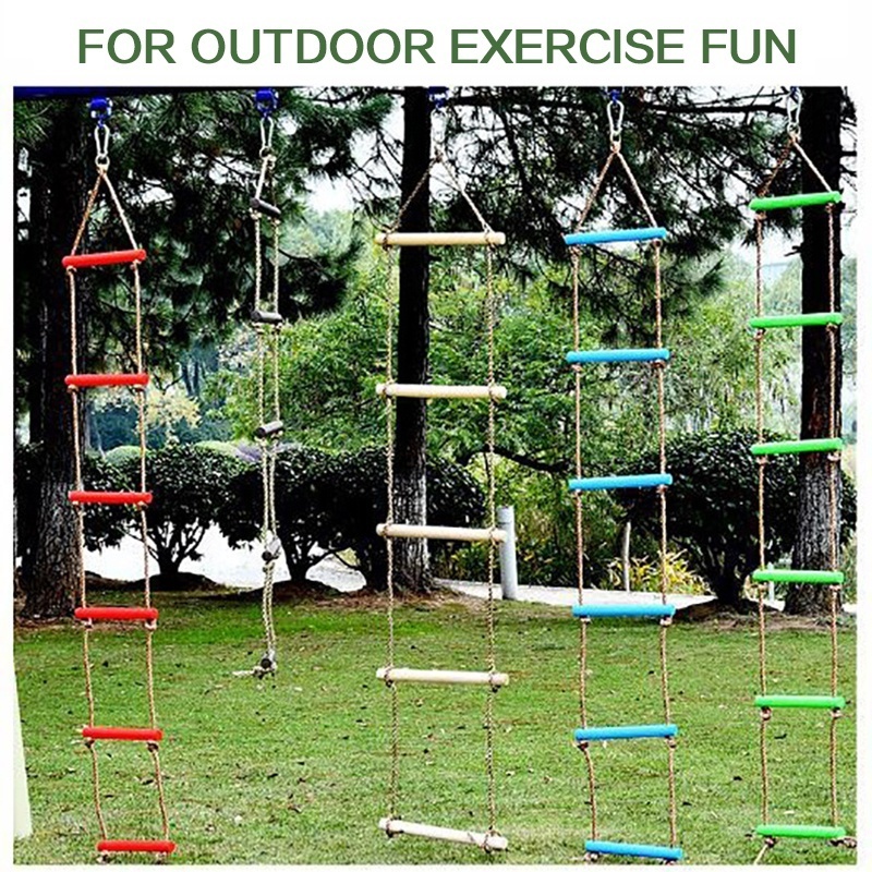 Playground Swing Set 3+ Kids Wood Rungs Climbing Ladder For Garden Camp Play House Amusement Park