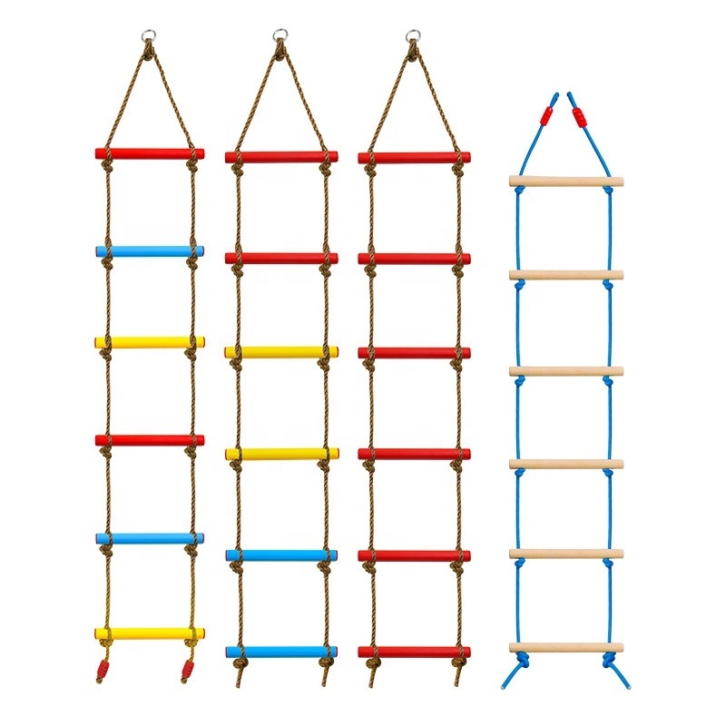 Playground Swing Set 3+ Kids Wood Rungs Climbing Ladder For Garden Camp Play House Amusement Park