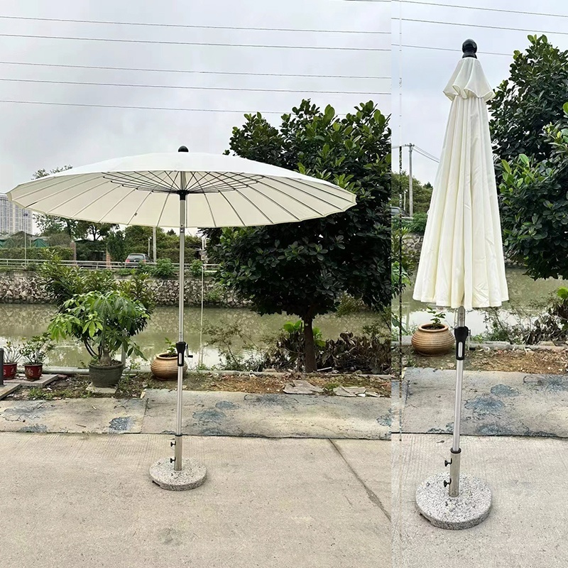 24 Panels Park Patio Garden Sunshades Aluminum Pole White Rotation Parasol Umbrella With Base