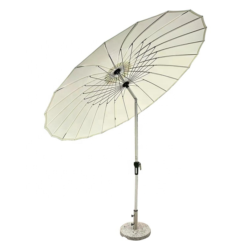 24 Panels Park Patio Garden Sunshades Aluminum Pole White Rotation Parasol Umbrella With Base