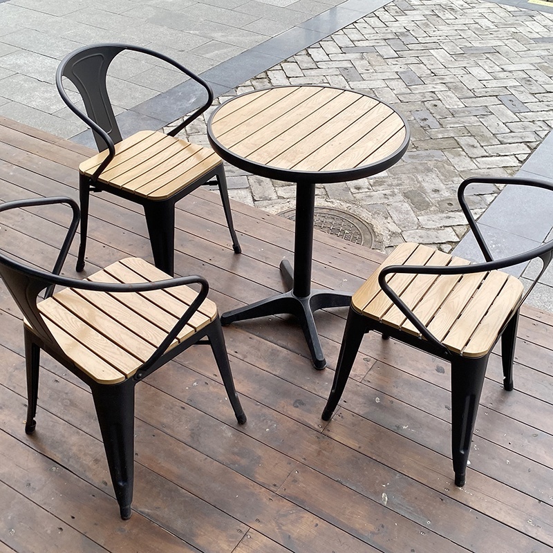 Wholesale Commercial Bar Garden Furniture Metal Frame Plastic Wood Top Outdoor Round Bar Table